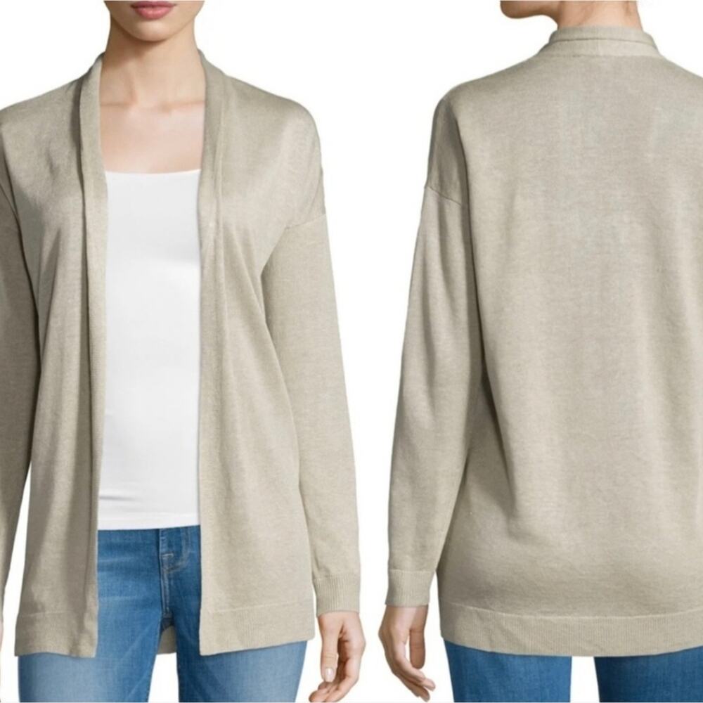 THEORY Armelle S Sag Harbor Open Front Linen Blend Cardigan Sweater Size Large